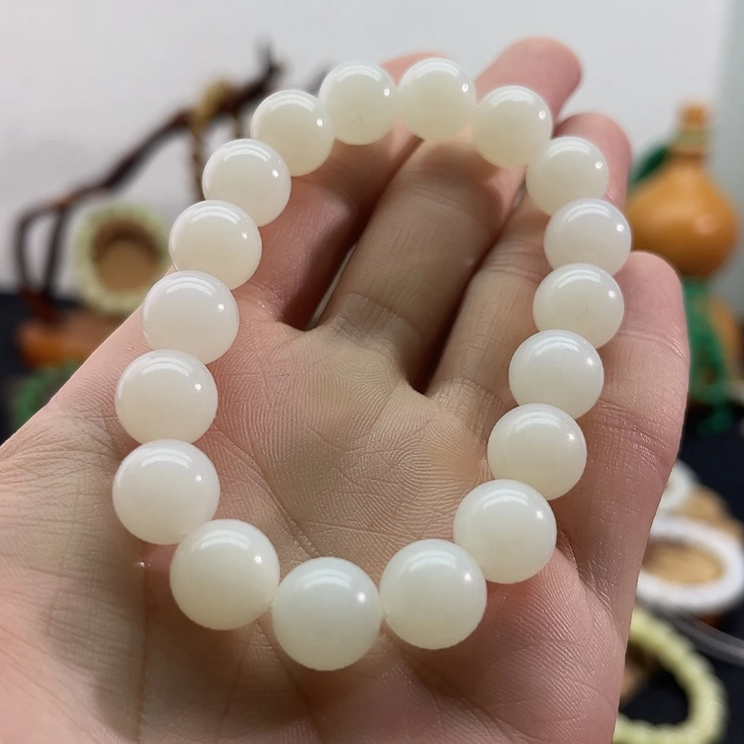 和田玉未镶嵌颈饰俄料-白玉手串-12mm