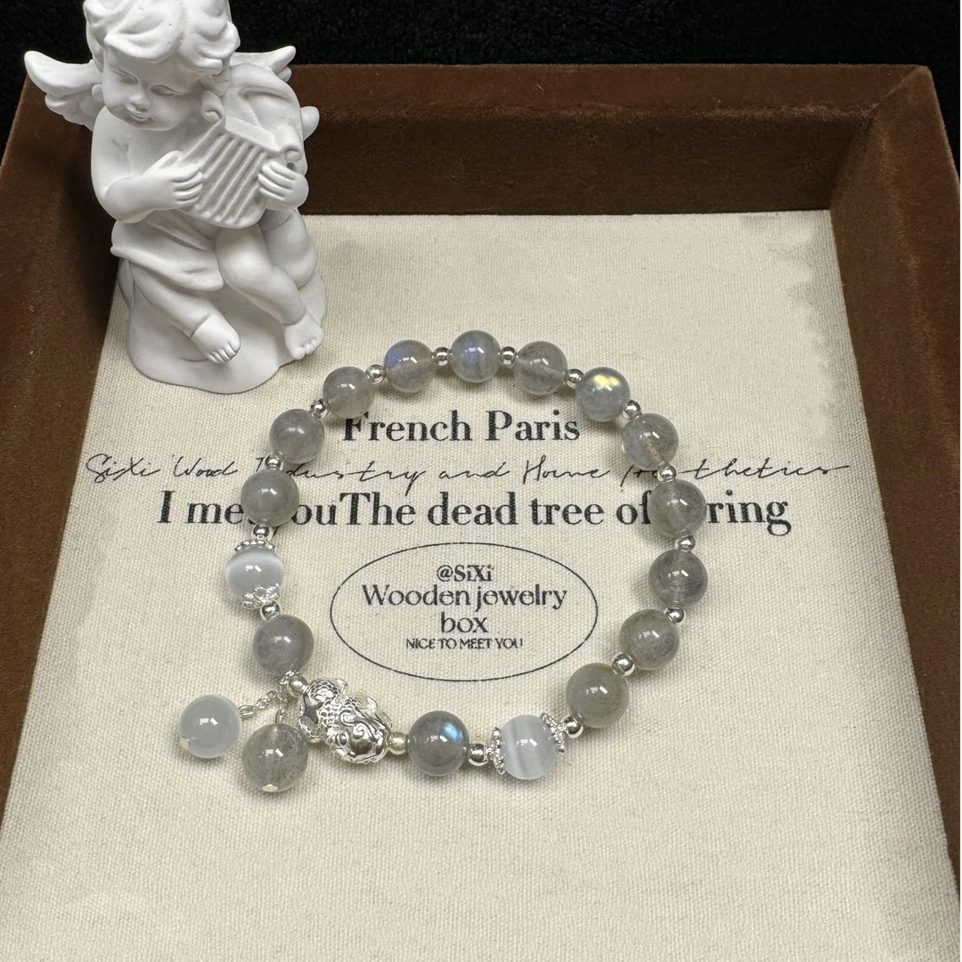 【灰月光】天然灰月光猫眼石貔貅银款均有瑕多样发