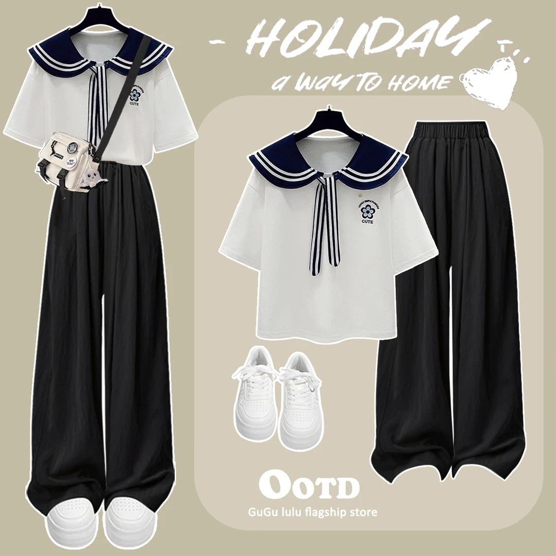 中大童Polo衫短袖套装2025夏季新款网红T恤女童洋气女孩穿搭上衣