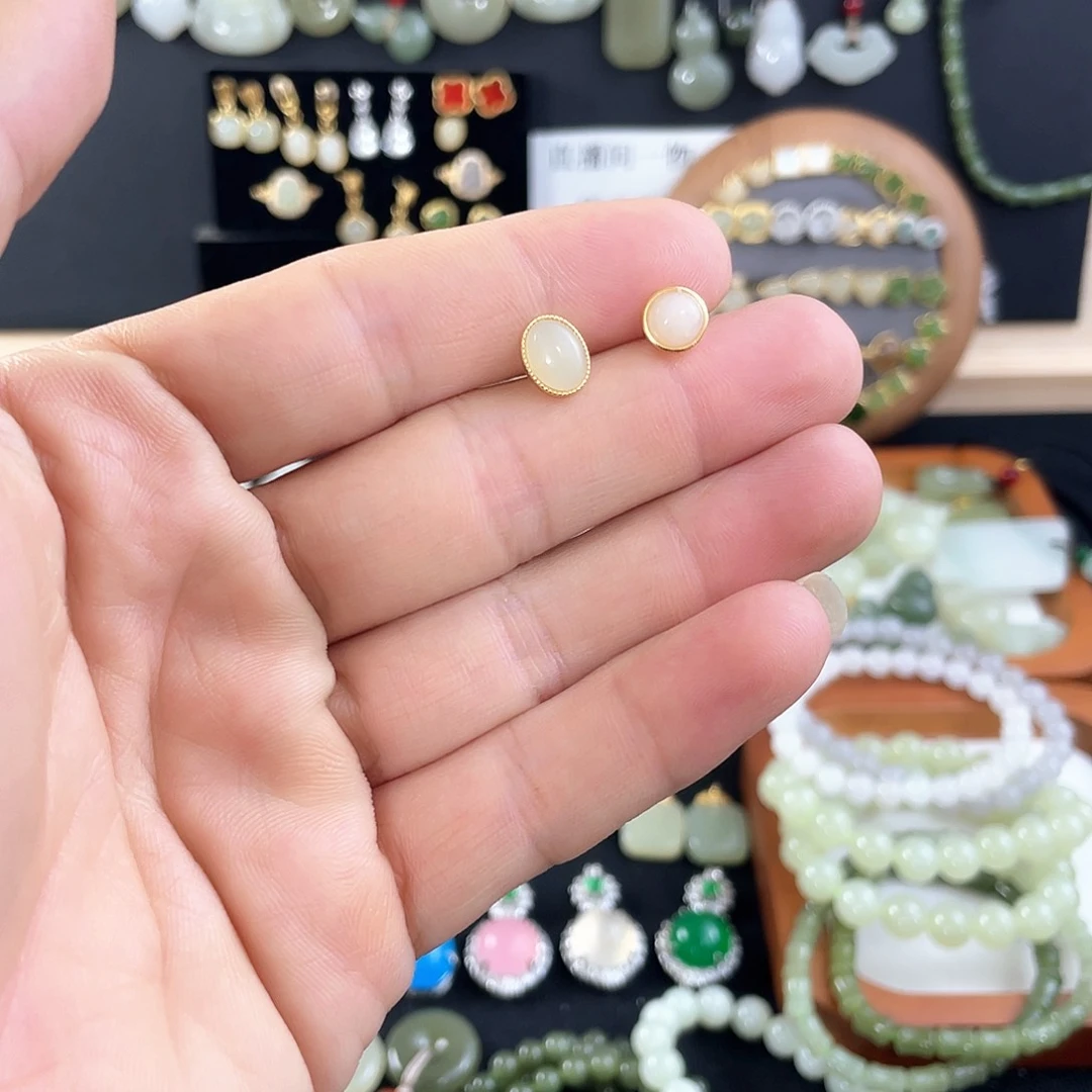 和田玉颈饰银S925镀金镶嵌