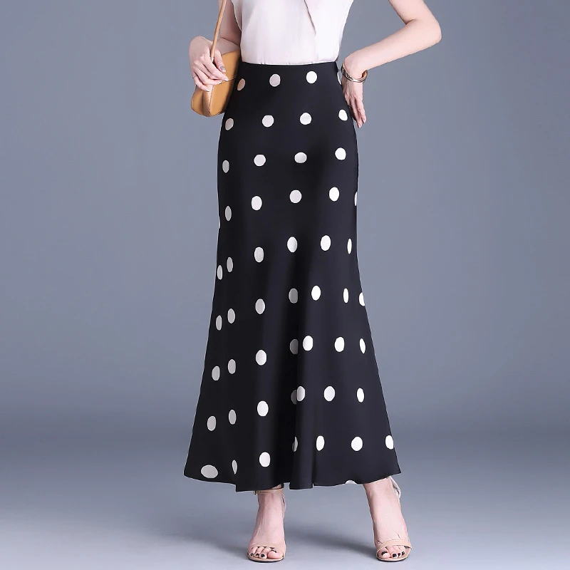 醋酸圆点鱼尾裙半身裙女长款2025春夏新款轻奢垂感休闲裙长裙爆款