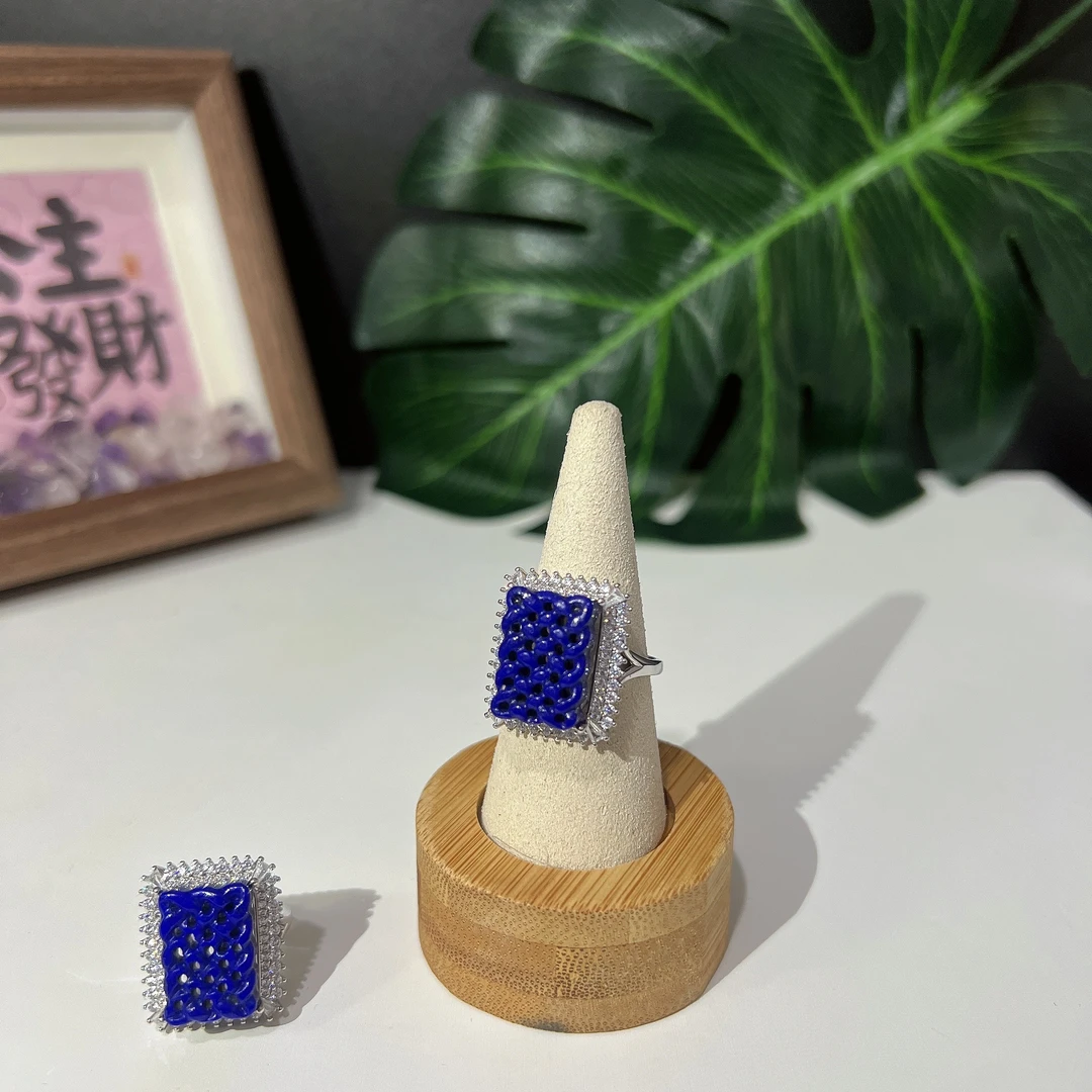 s608高品质阿富汗帝王青金编制戒指S925银镶嵌  多样发一