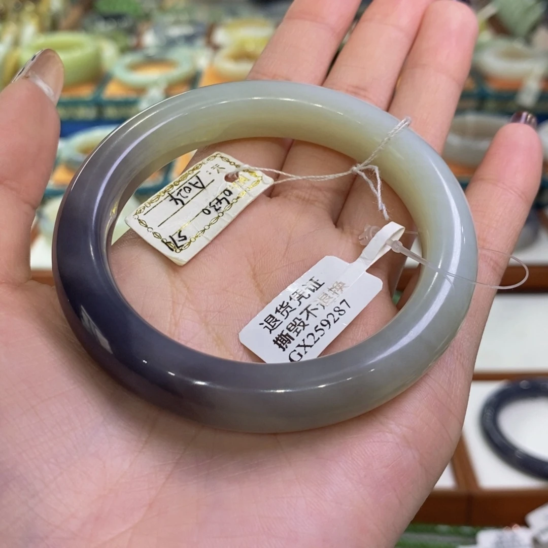 和田玉未镶嵌手镯青海蓝莓酱紫半山水56/57