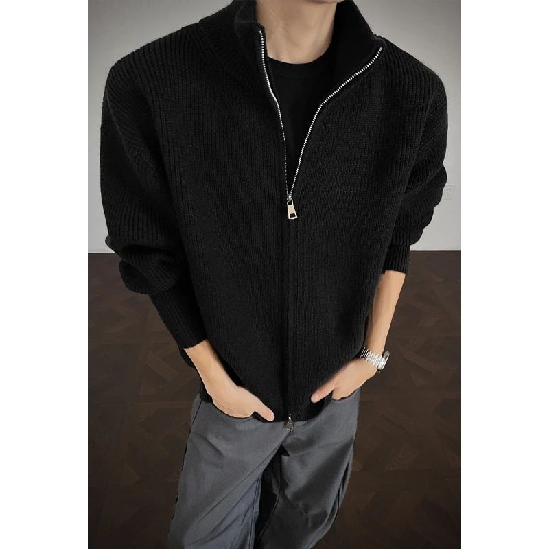 霄桂姿秋冬半高领开衫毛衣男士纯色简约时尚针织毛衣上衣休闲外套