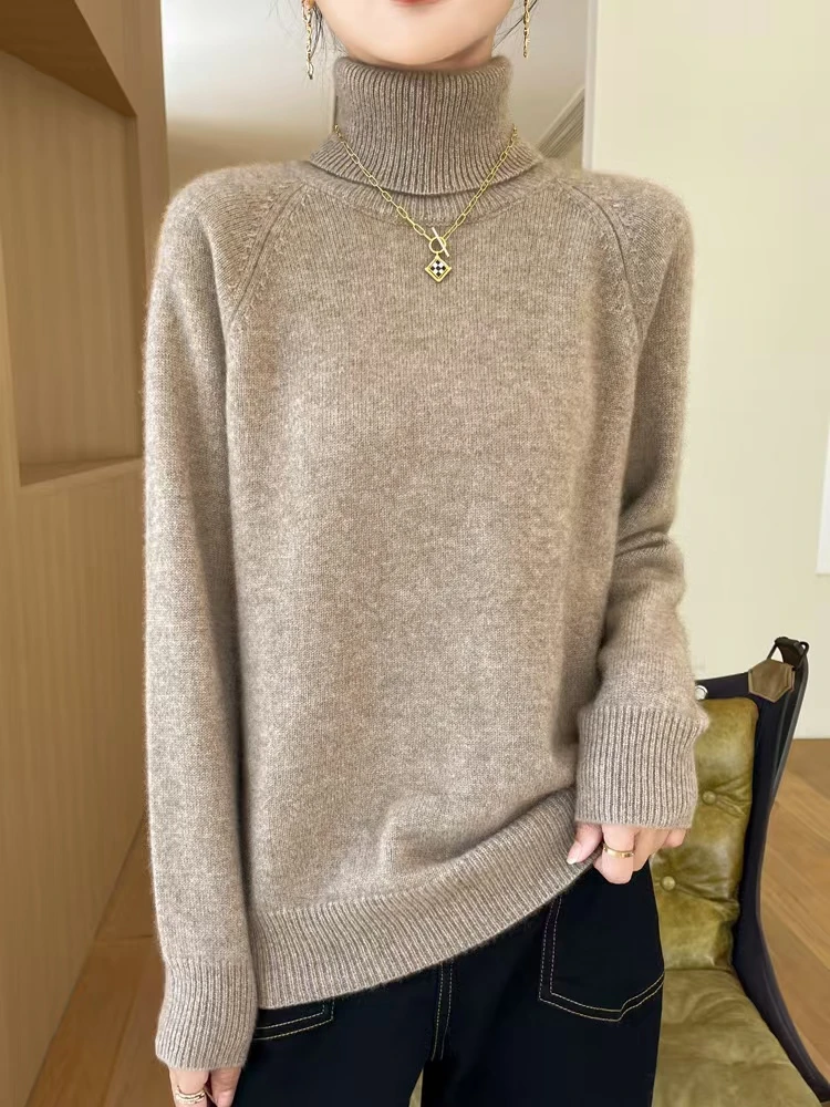 秋冬高领插肩套头厚针织打底衫内搭外穿简约风软糯百搭长袖毛衣女