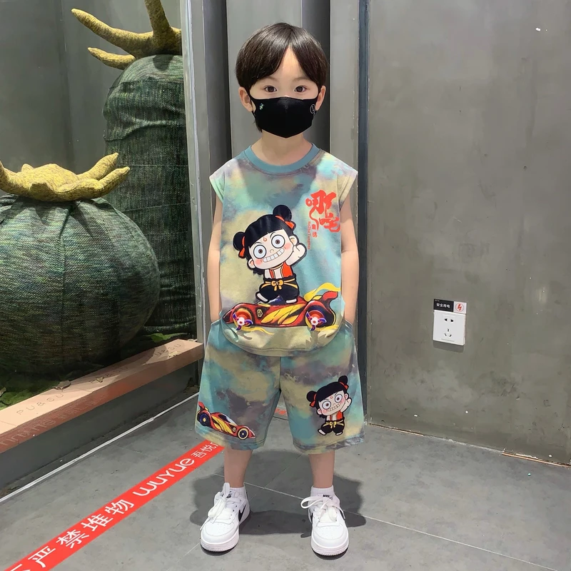 哪吒儿童装2025新款男童夏装套装休闲韩范小男孩无袖男宝薄款背心