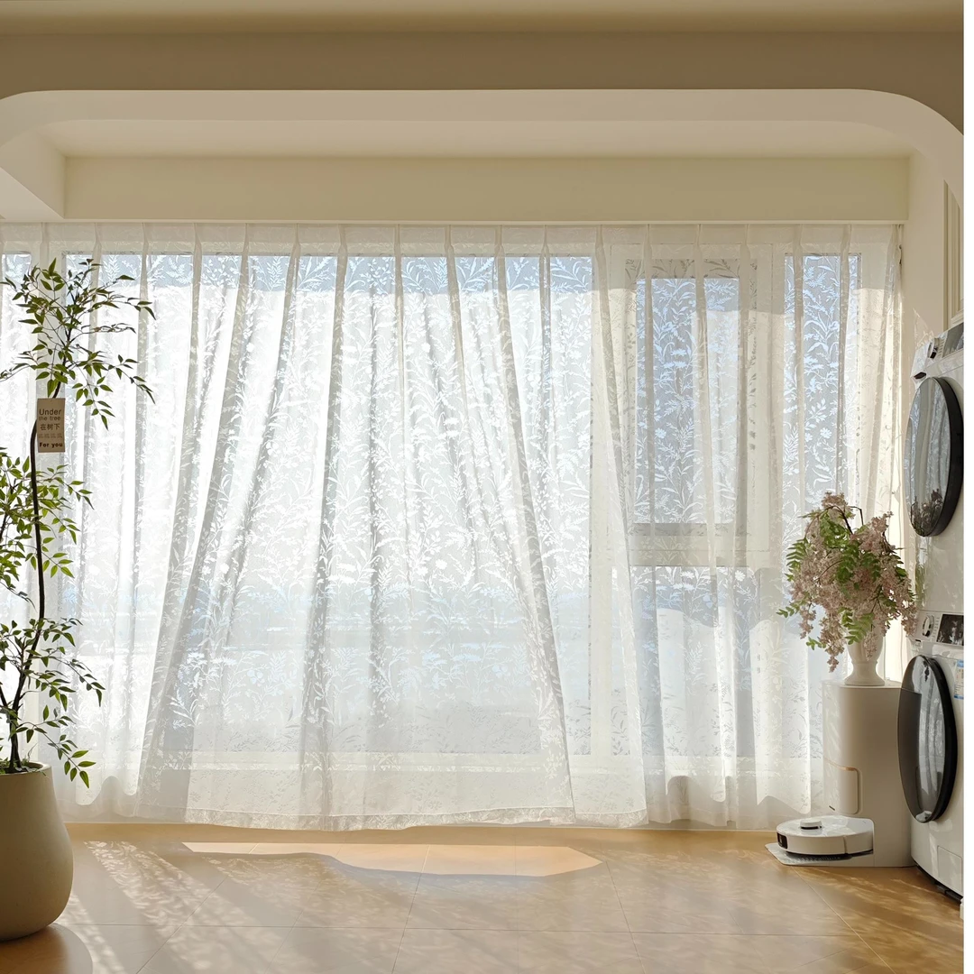 喜匠人-纱帘专供阳台飘窗轻奢法式浪漫高级感树叶肌理蝴蝶纱帘
