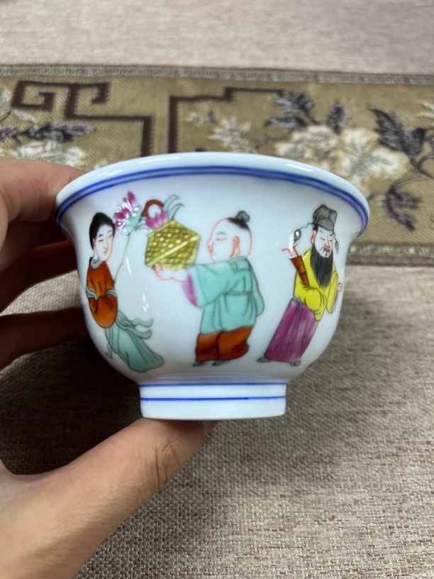 景德镇陶瓷粉彩釉上彩人物茶杯八仙茶杯主人杯压手杯喝茶杯