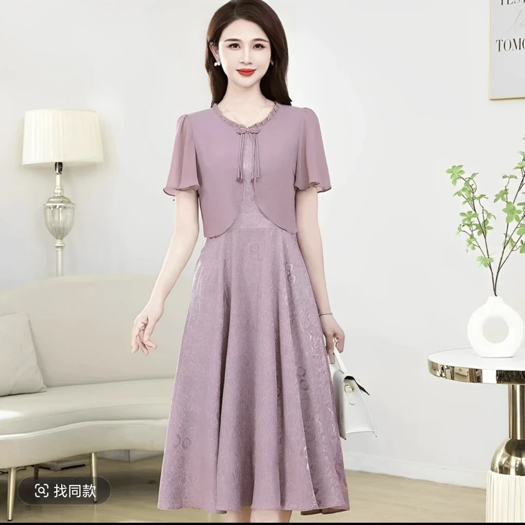 772215AA夏季新款显瘦碎花方领收腰中长款连衣裙女夏季