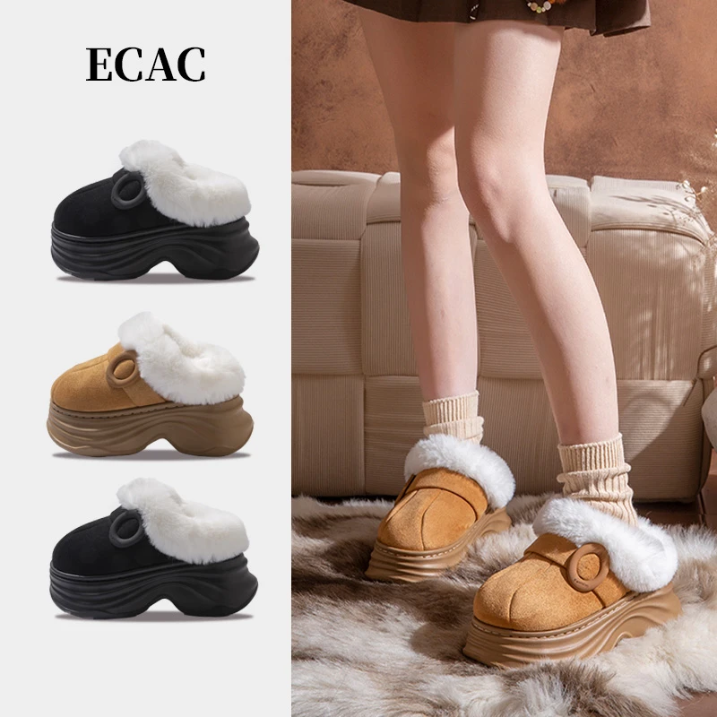 6.0cm厚底增高棉拖鞋女款冬季外穿时尚防滑加绒保暖毛毛拖女