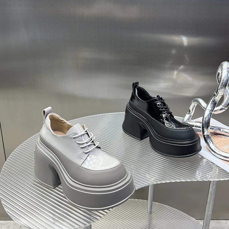 2025春季新款百搭增高系带一脚蹬复古小个子厚底单鞋女SJ7876-8