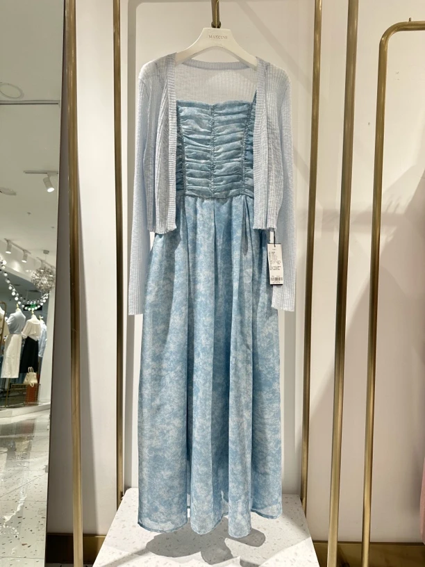 麦寻连衣裙碎花吊带裙针织衫两件套 套装