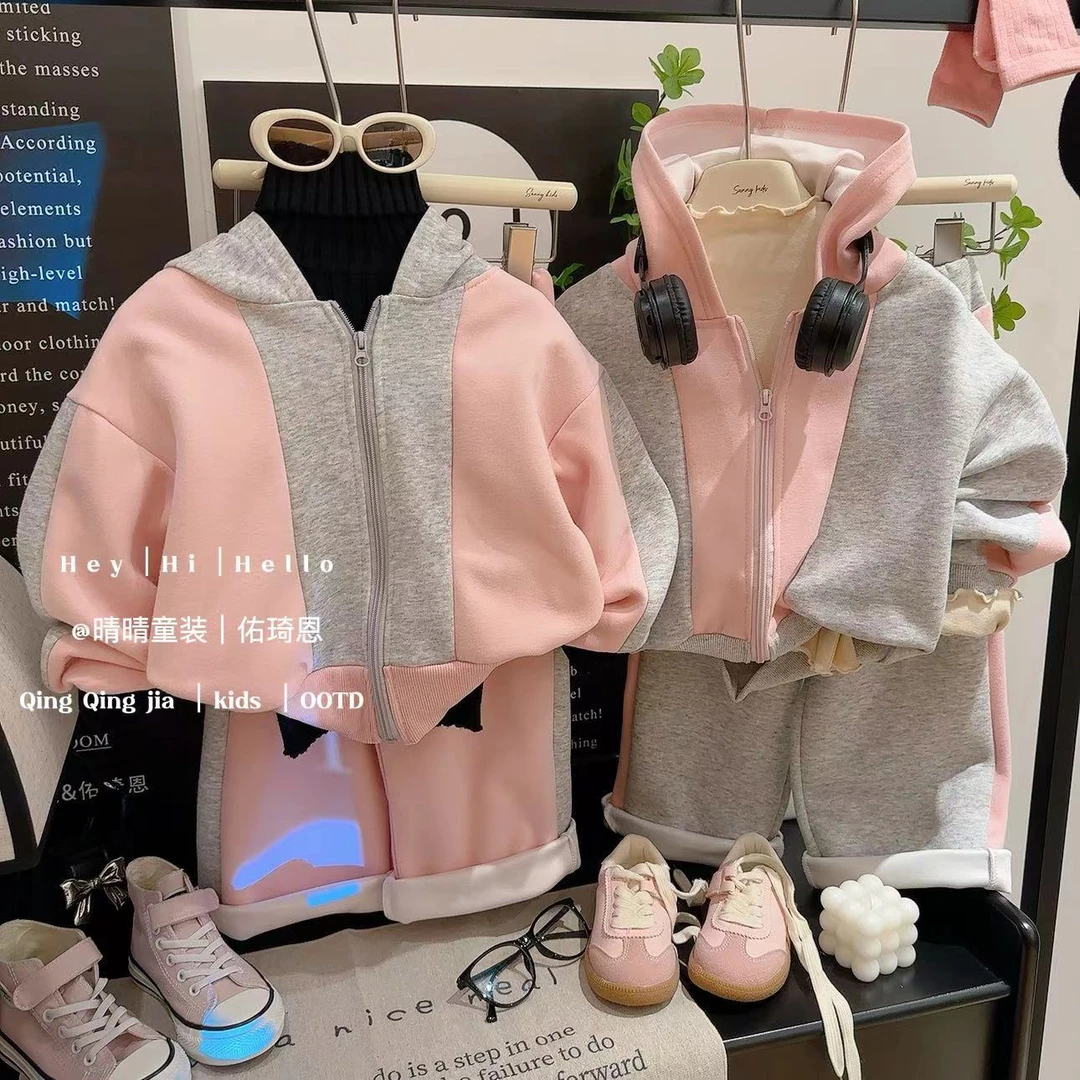 中大童棉套装春秋2025新款儿童宝宝韩版连帽卫衣外套休闲裤两件套