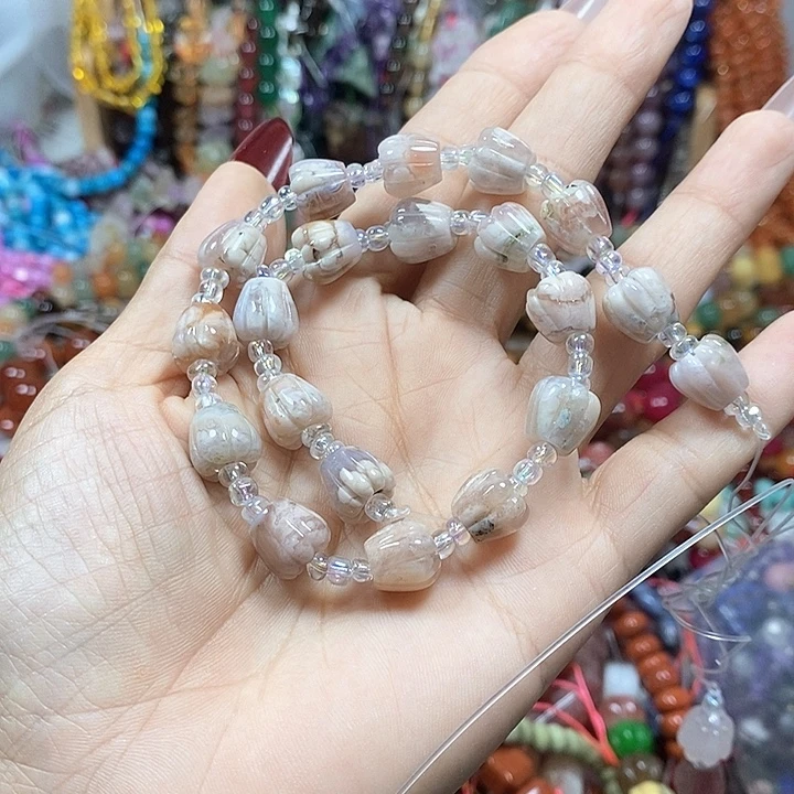 玛瑙/玉髓未镶嵌珠宝半成品樱花玛瑙卡10mm