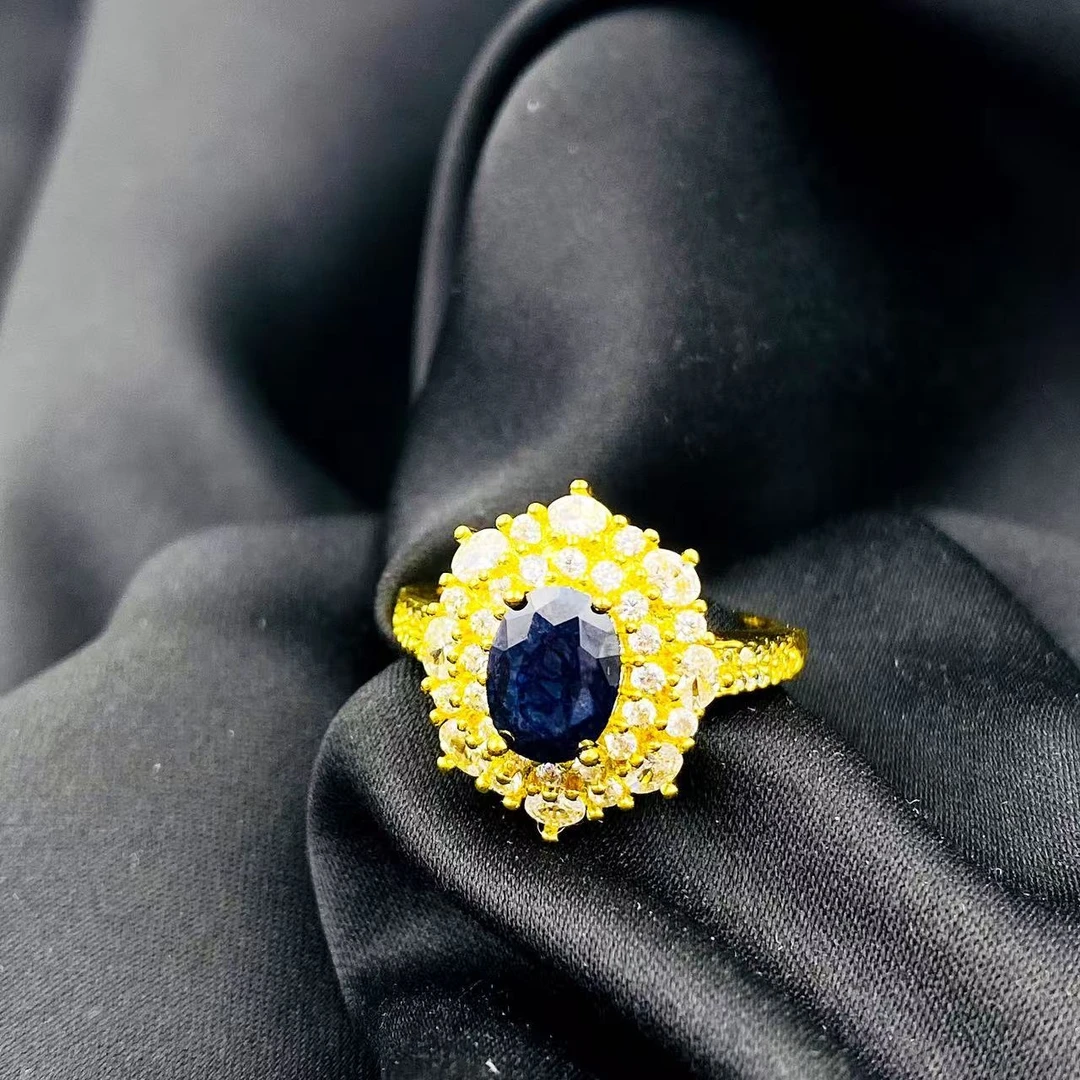 蓝宝石轻奢双圈满钻鸽子蛋戒指A579