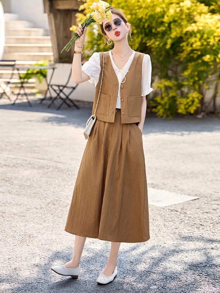 裙子洋气休闲风复古显瘦时尚套装拼接女装时尚宽松小香风气质夏季
