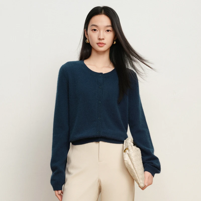 【尚雅专属】Elva'Island复古色羊毛针织开衫女春秋2024圆领毛衣上