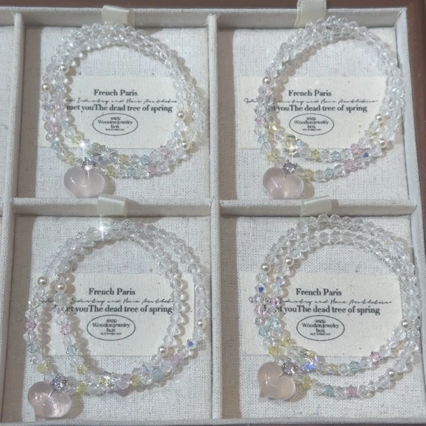 SG3156-［闪闪粉桃心］粉水晶白水晶施华洛手串均有色差瑕疵多样发