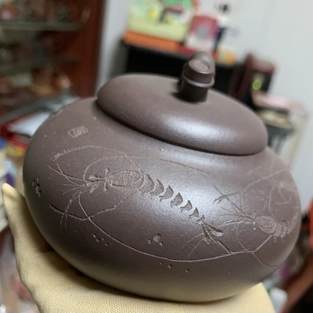 原矿紫泥紫砂茶叶罐半手工刻绘容量280毫升左右
