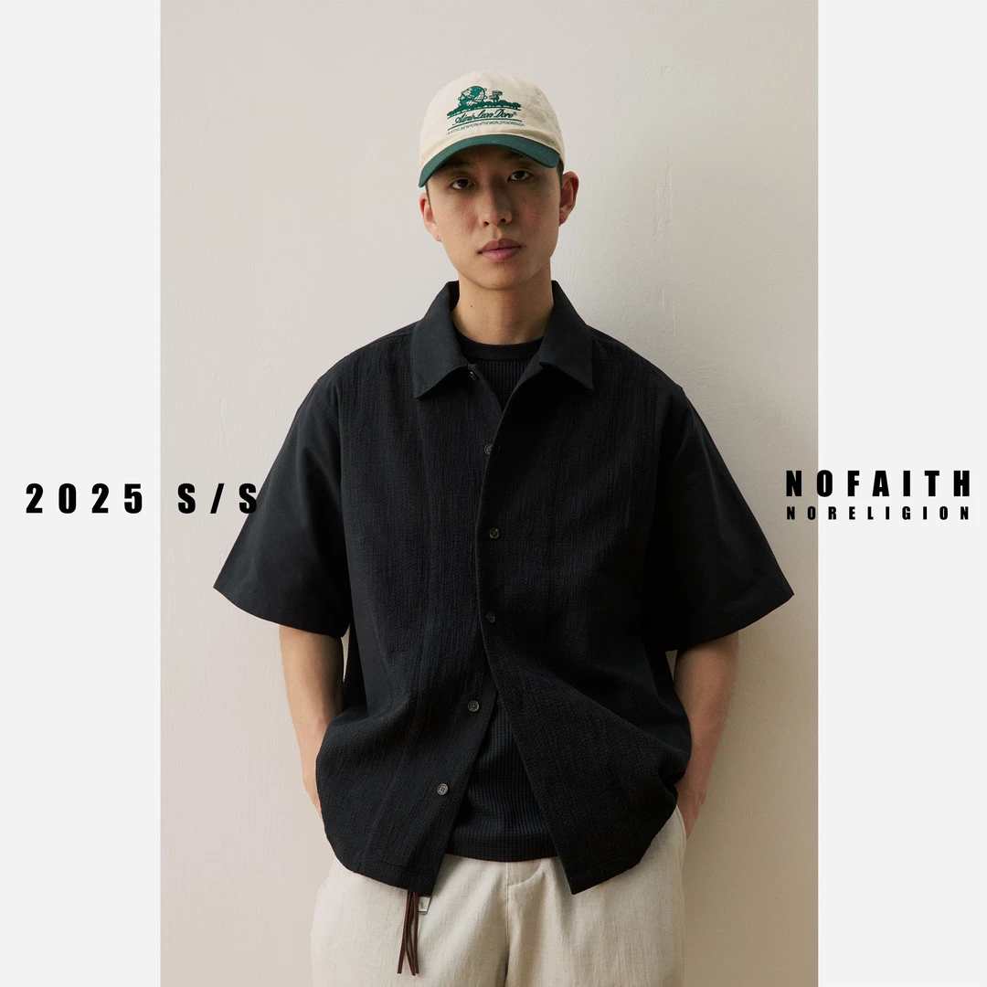 NOFAITH纯棉翻领短袖衬衫男夏季薄款精梳棉纤维吸湿透气宽松衬衣