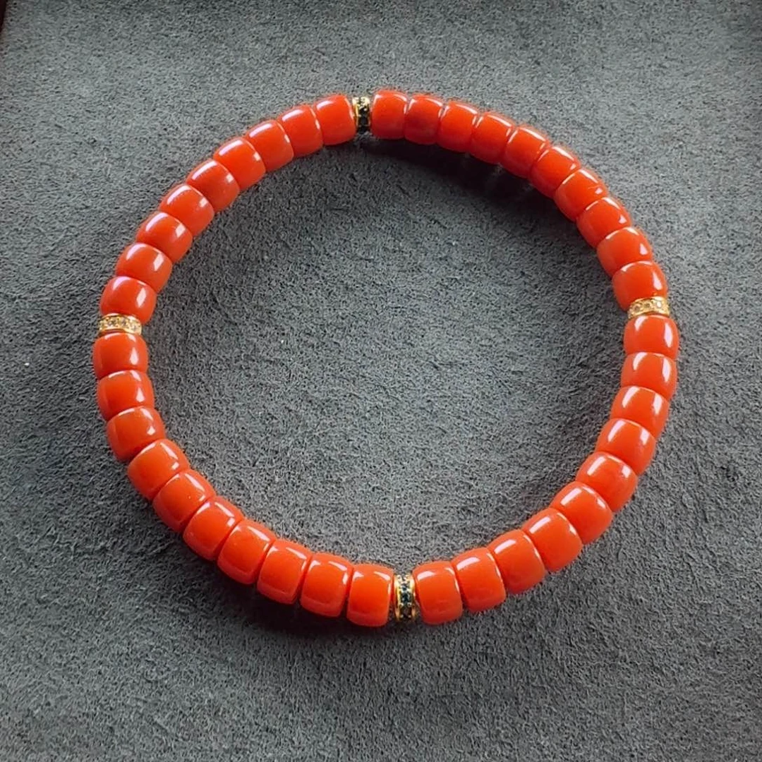 南红玛瑙18K金镶嵌直切单圈6+