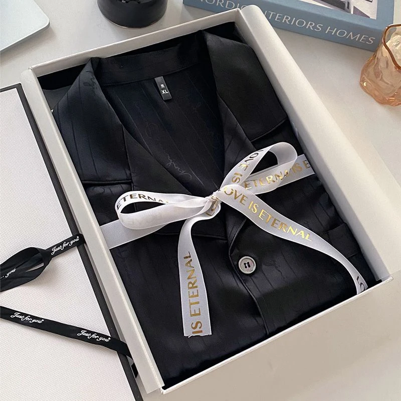 高端【轻奢黑金】情侣款6A柔光软丝提花面料冰丝睡衣J家居服