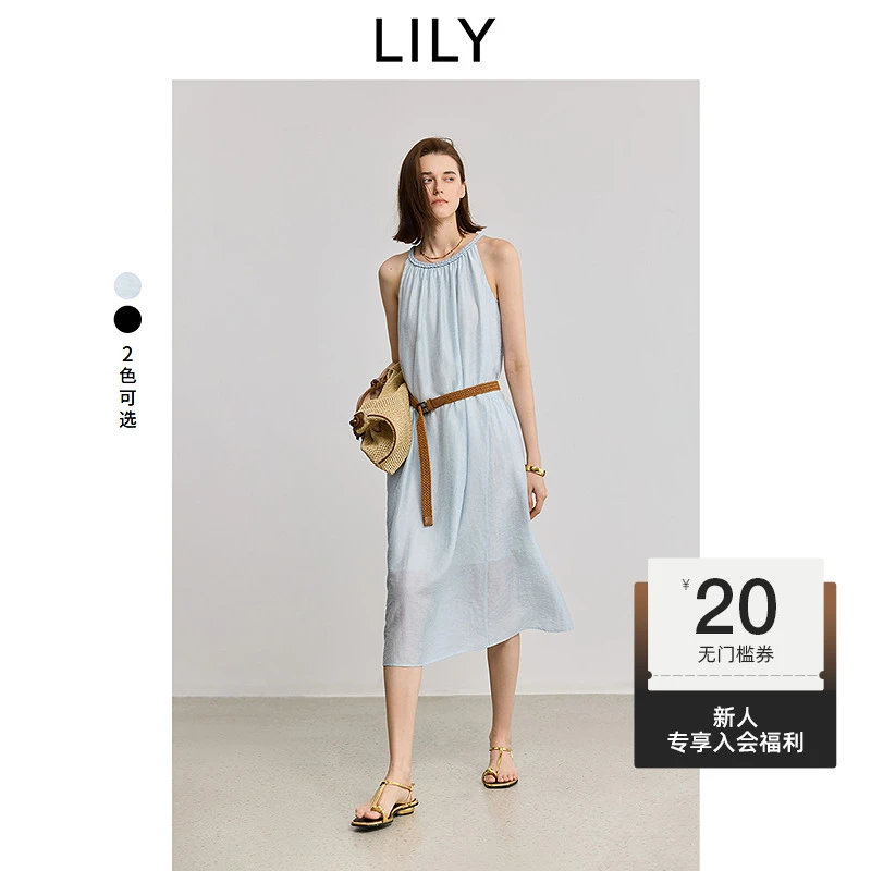 【一秒入夏】LILY2025夏季新款莱赛尔混纺A字挂脖连衣裙125209C7929