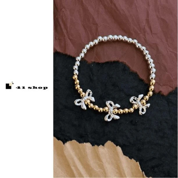 铜合金手链 B无编号  金色银色双拼蝴蝶串珠弹力绳手链简约百搭