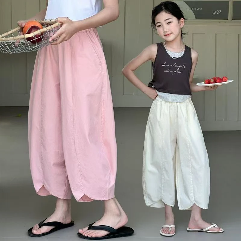 100%纯棉女童夏季薄款哈伦裤儿童宽松阔腿裤宝宝休闲韩版九分裤