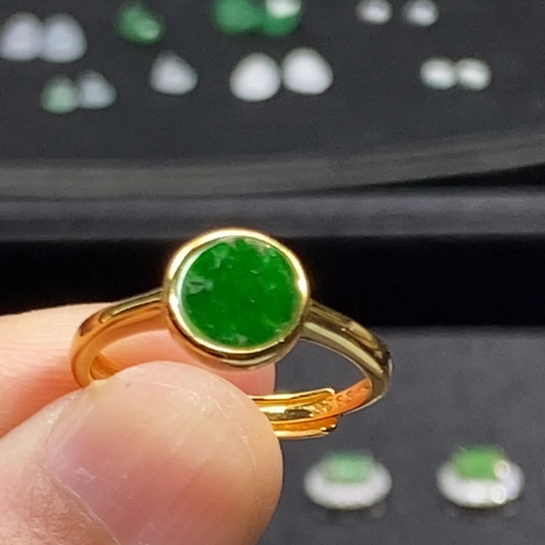 翡翠银S925镀金镶嵌戒指