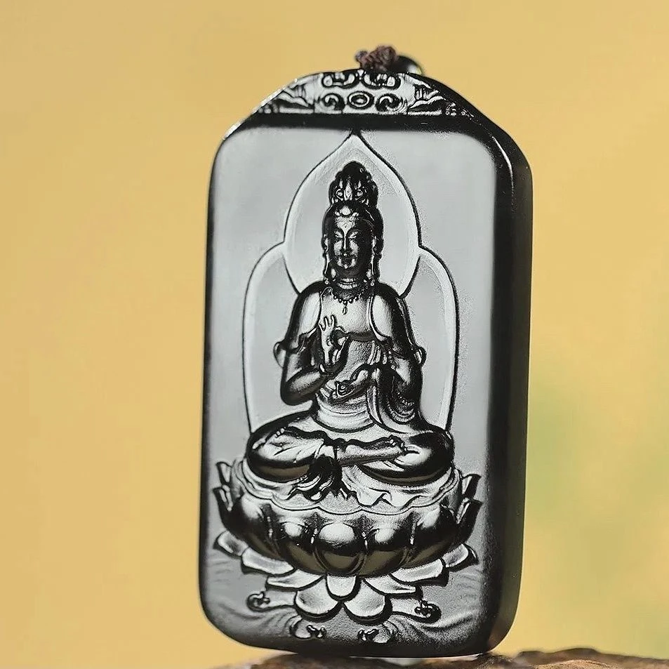 新疆和田玉墨玉观音黑羊脂吊坠