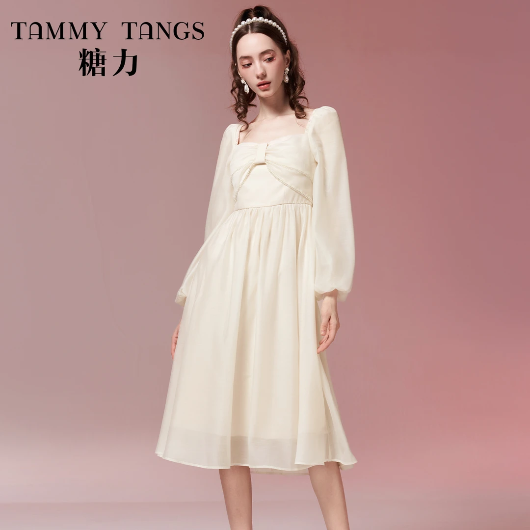 糖力中长款欧根纱连衣裙