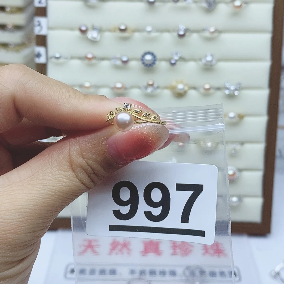 淡水珍珠戒指银S925镶嵌不****呀997