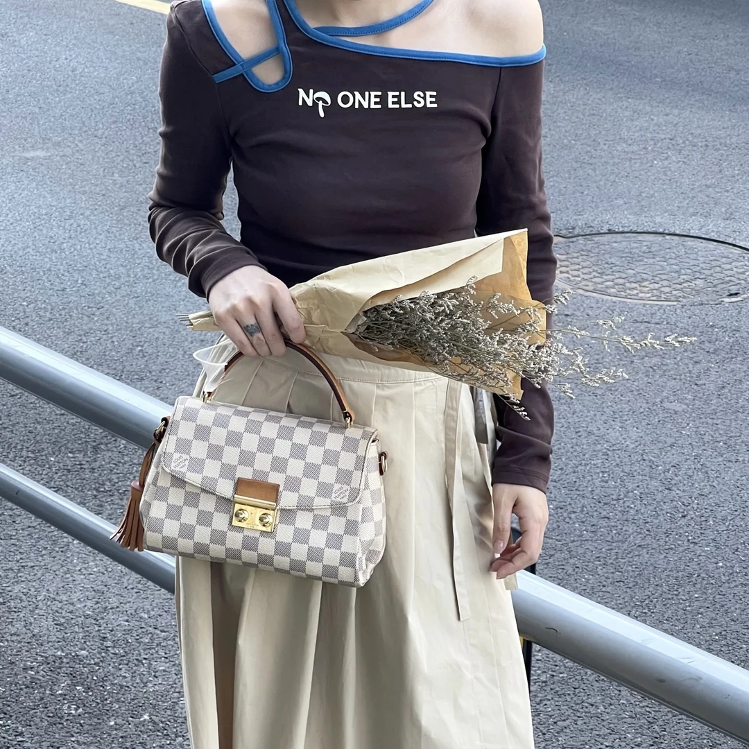 99新 LouisVuitton/路易威登 【杨贵妃专属】小号白棋盘流苏邮差包
