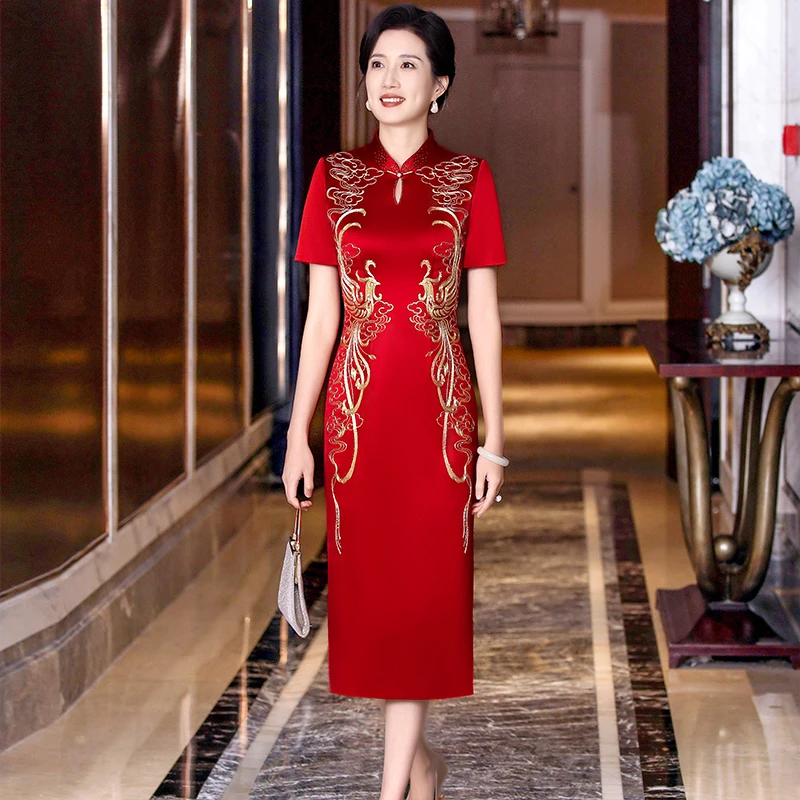 高定品牌醋酸缎婚宴礼服喜婆婆婚宴装2025新款妈妈高端轻奢高级感