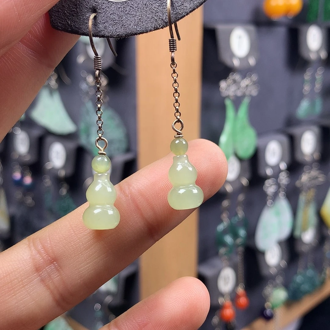 银S925镶嵌和田玉耳饰