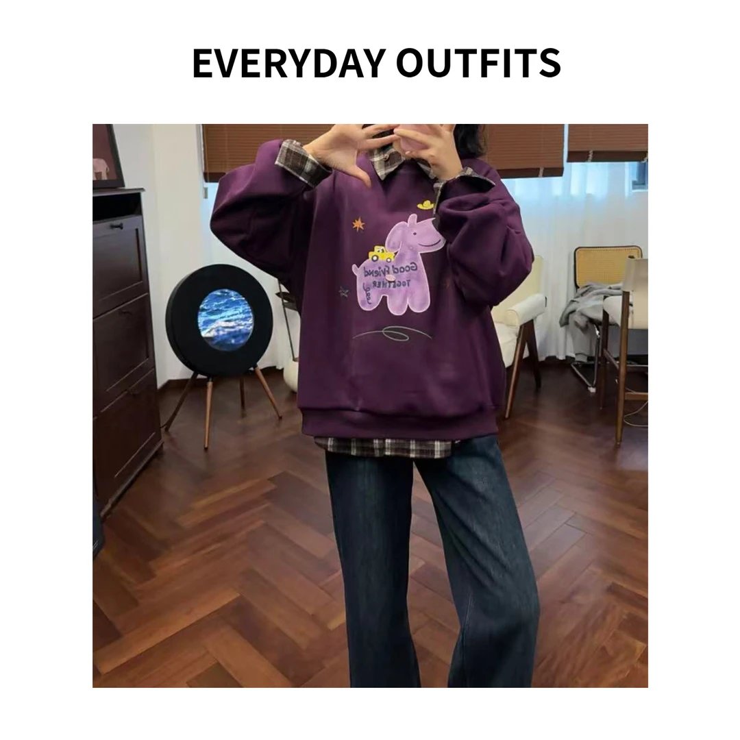 RIDA. 圆领狗狗加绒卫衣5K11休闲宽松加绒百搭秋冬914050