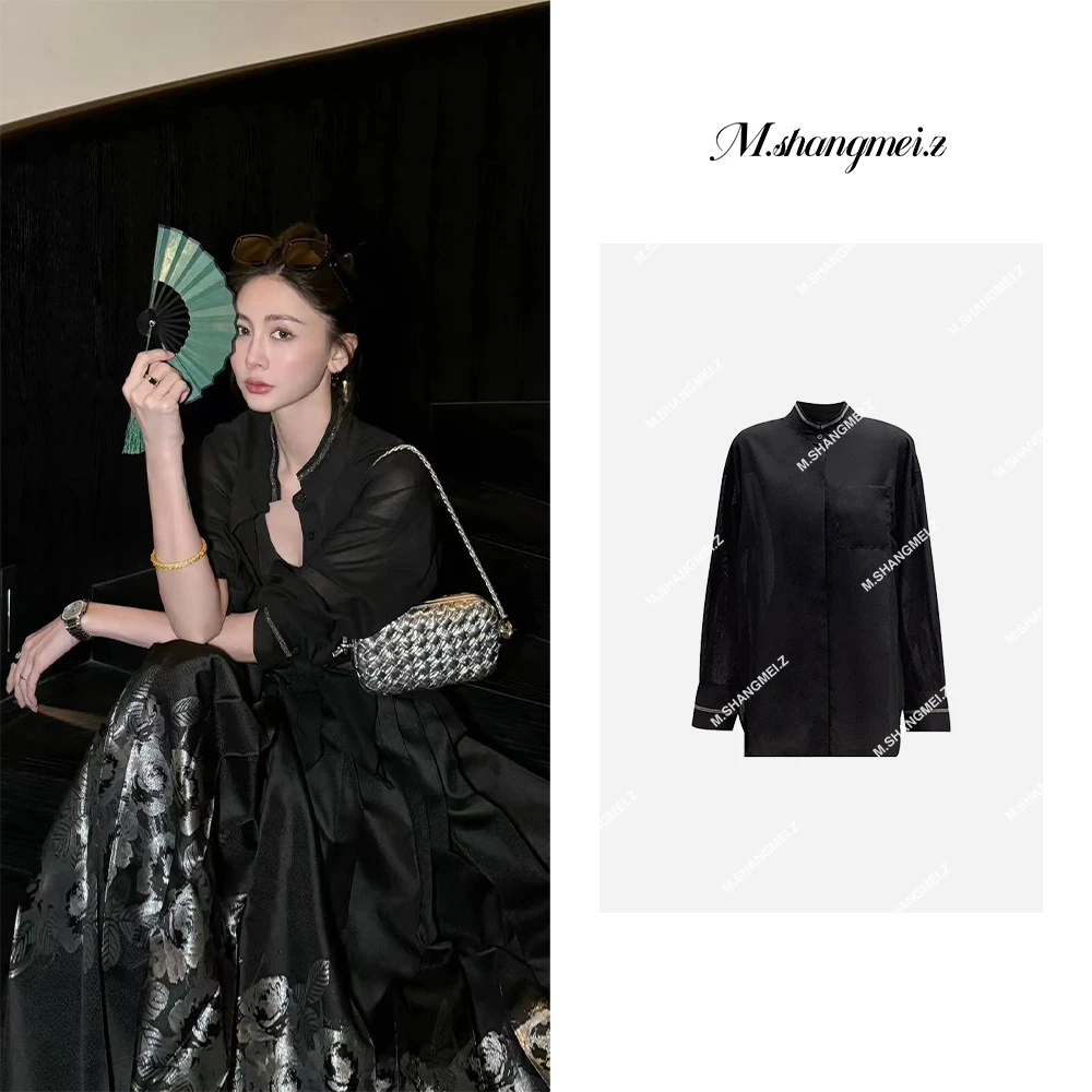 M.SHANGMEI.Z/沐熙美大哥休闲轻奢黑色时尚透气舒适衬衫x121047