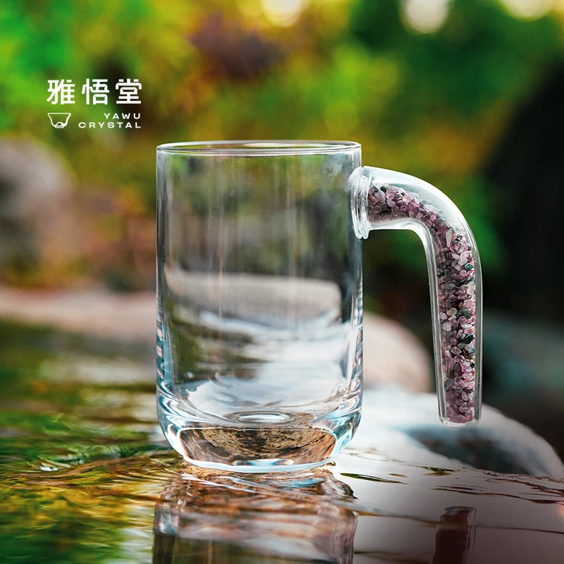 伍家坊碧玺石马尾杯家用耐热水晶玻璃大容量透明手柄喝水杯