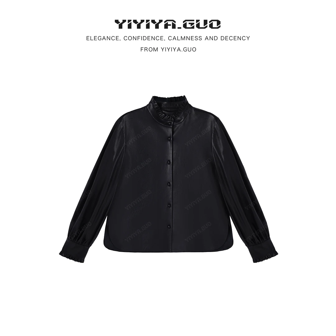 yiyiya.Guo艺艺吖秋冬新款立领光泽感透气皮衣长袖外套2815SS52