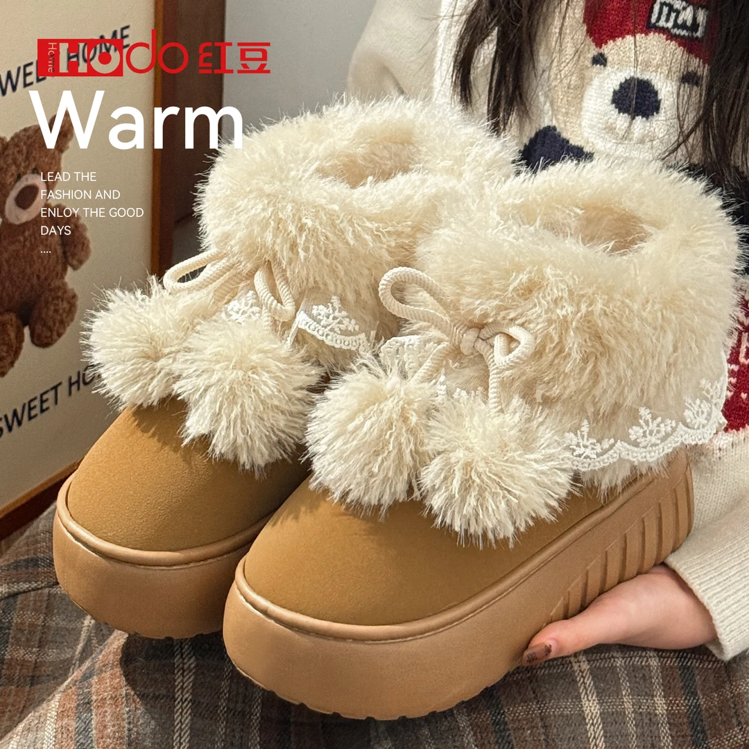 红豆棉拖鞋女款秋冬季2025新款加绒加厚保暖外穿厚底包跟棉鞋女士