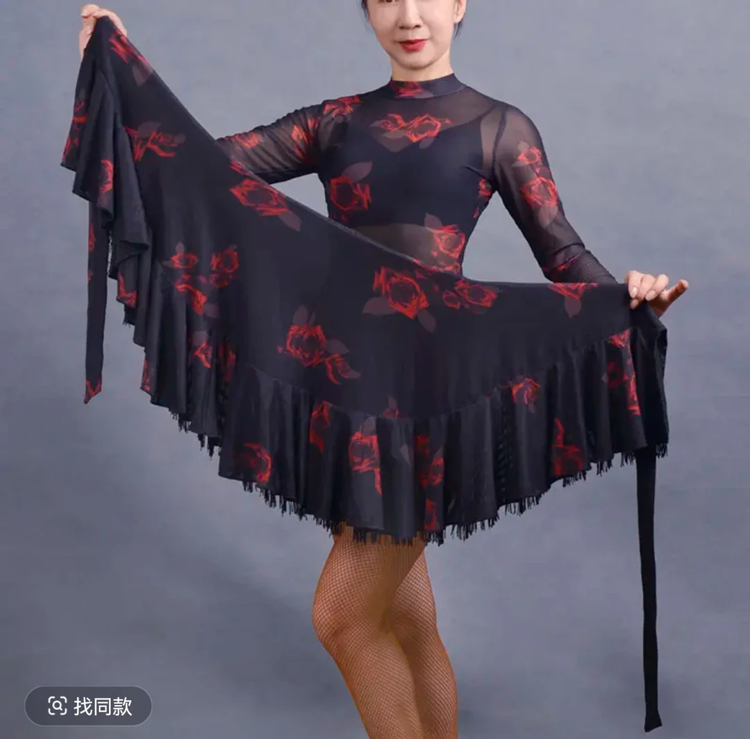 英之飒5026款一片式两面穿舞蹈裙吉特巴休闲伦巴舞蹈表演裙