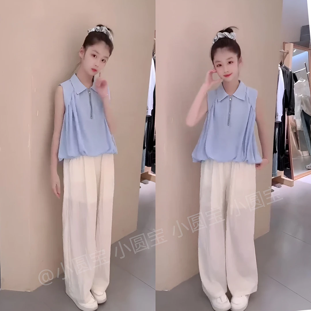 女童套装夏装新款洋气时髦穿搭中大童网红韩版设计感山本裤两件套