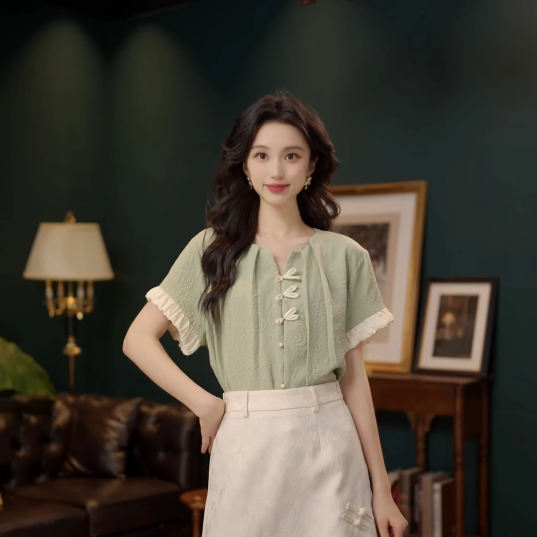 琦琦【纷青雨季】甜美休闲百搭小众短袖女夏季上衣YF1102617