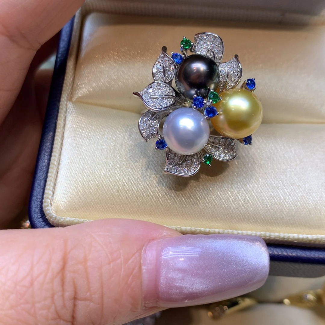 银S925镶嵌戒指海水珍珠