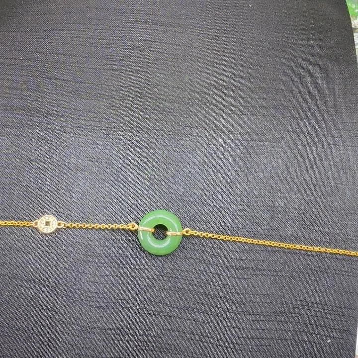 和田玉（碧玉）手链银S925镀金镶嵌