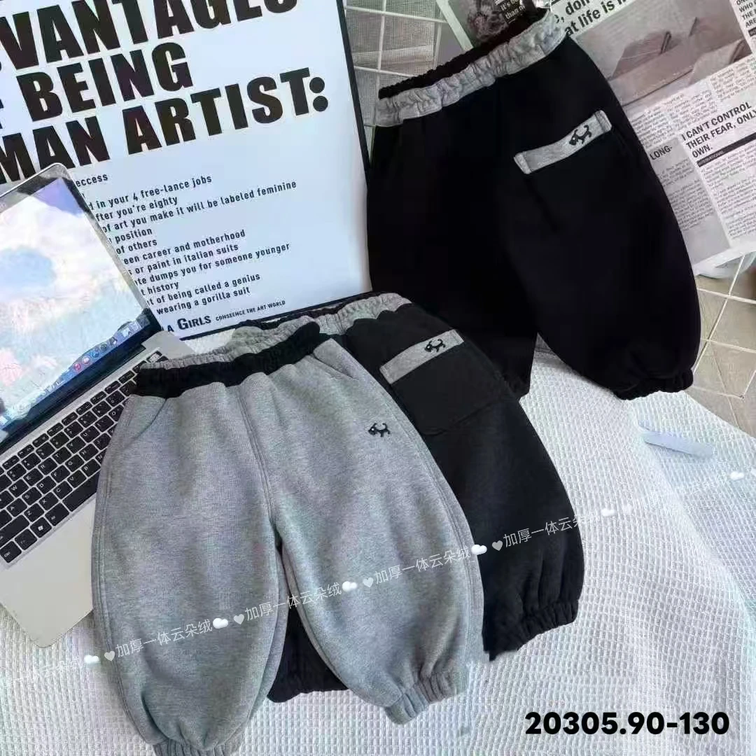 加厚驼绒灰色小狗卫裤