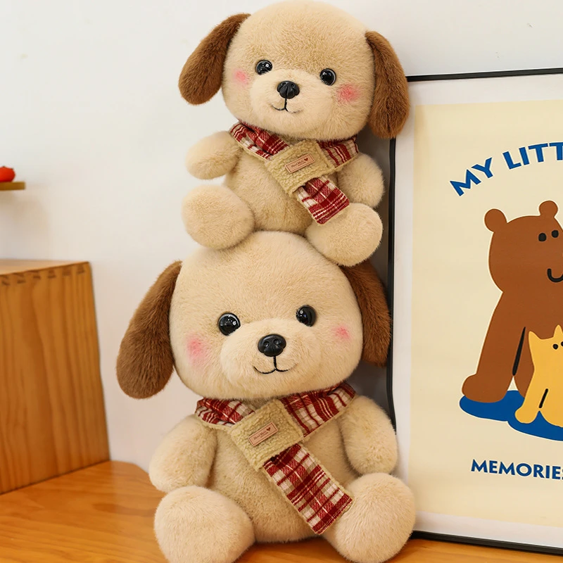 新款可爱围巾小狗毛绒玩具金毛小狗娃娃围巾金毛狗狗玩偶抱枕礼物