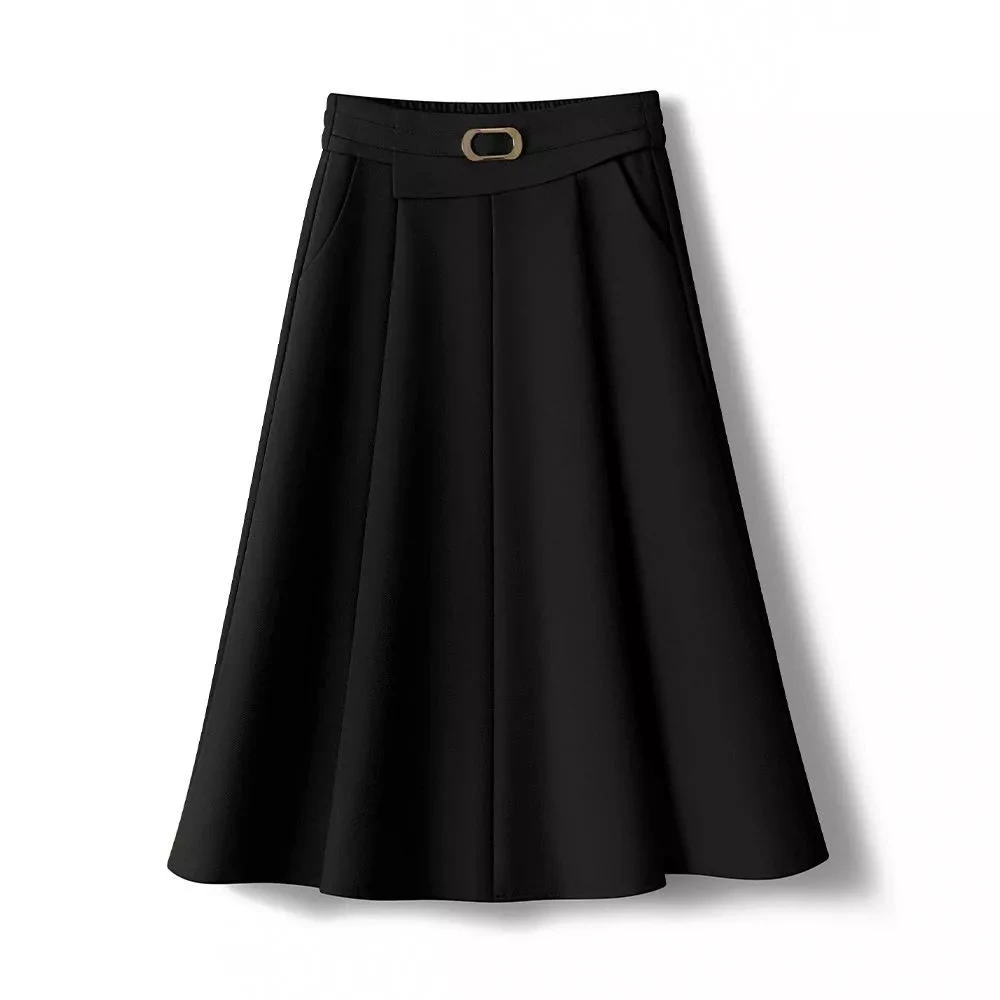 【KK】LLH671秋季新款显瘦高腰遮胯伞裙松紧腰中长半身裙