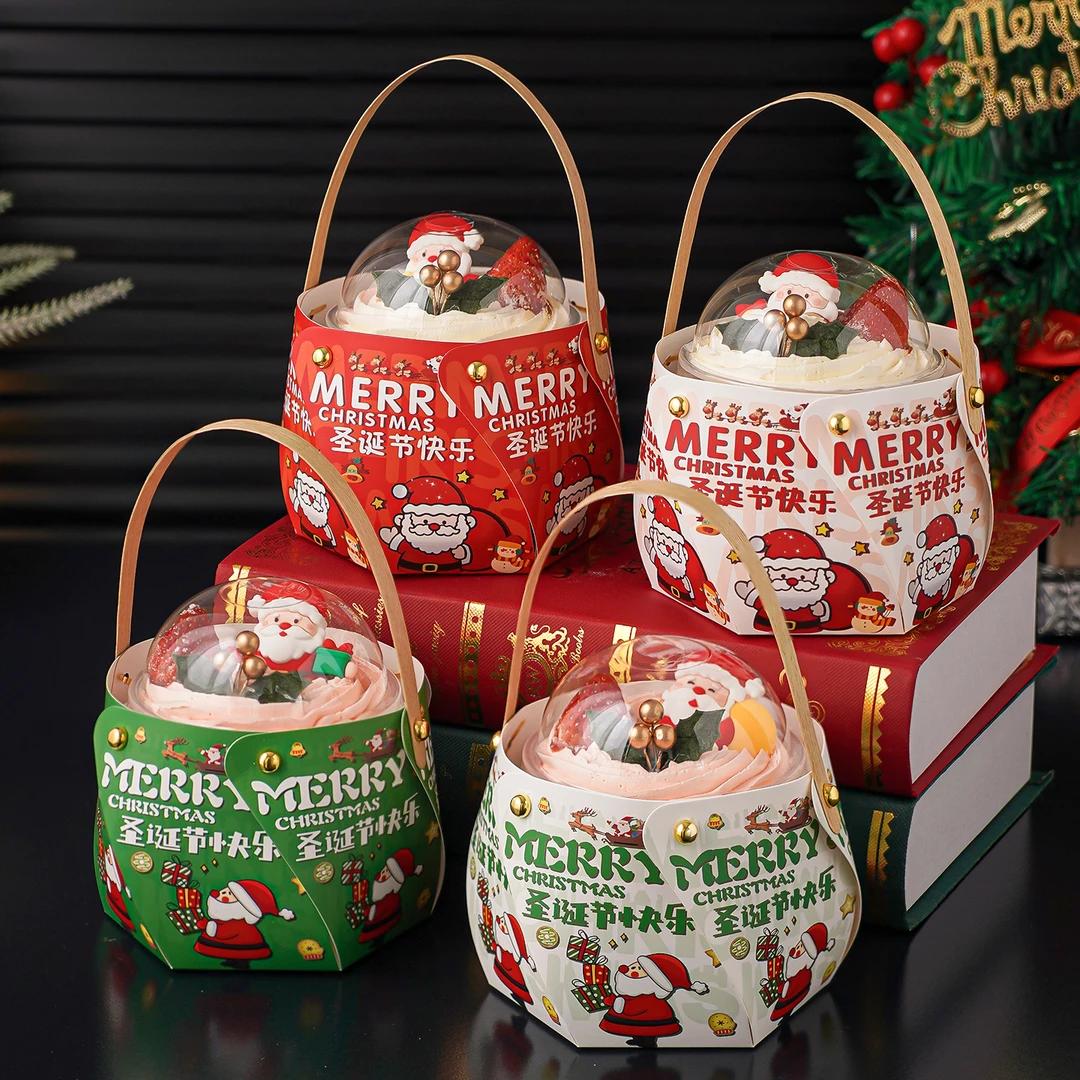 2026圣诞节波波杯蛋糕装饰旋转手提包装盒圣诞老人节日快乐插牌